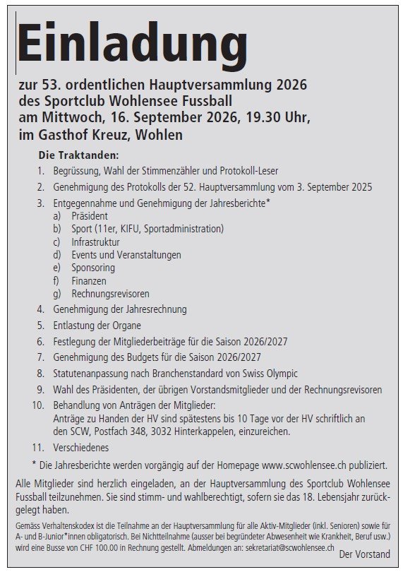 Einladung 53. Hauptversammlung 2026